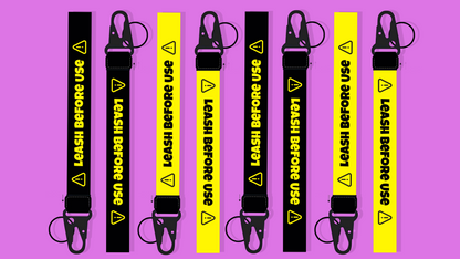 LEASH BEFORE USE Lanyard Yellow